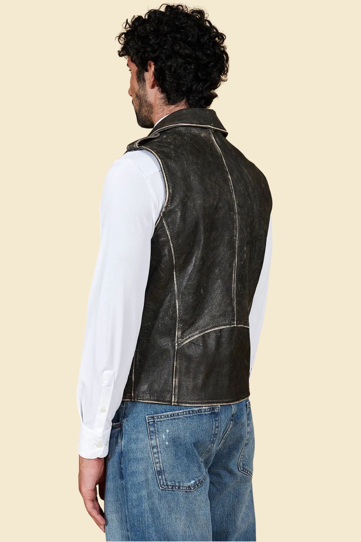 Black Cowhide Leather Motorcycle Vest for Men Biker Style