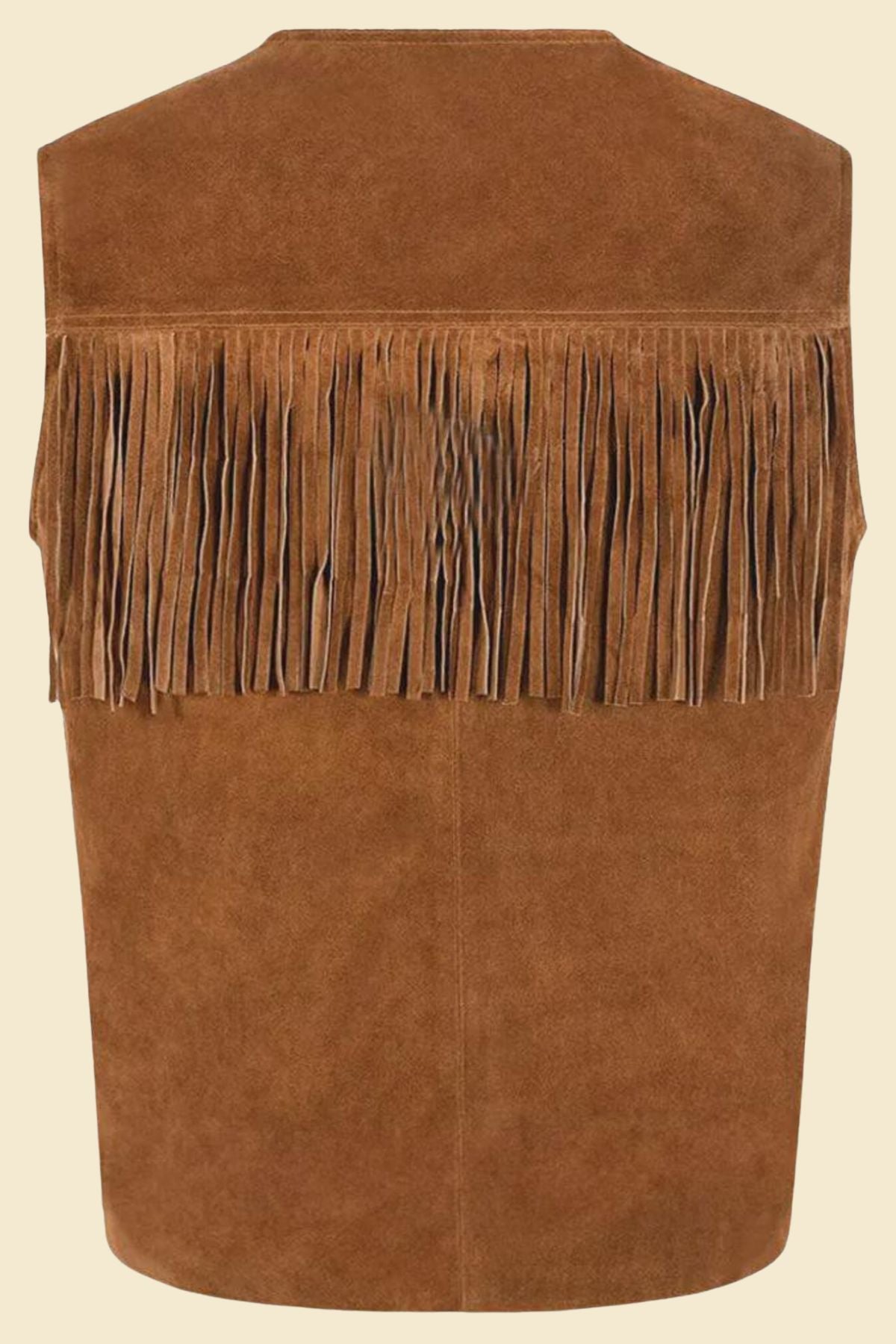 Close-up of leather fringe detail and premium suede texture.