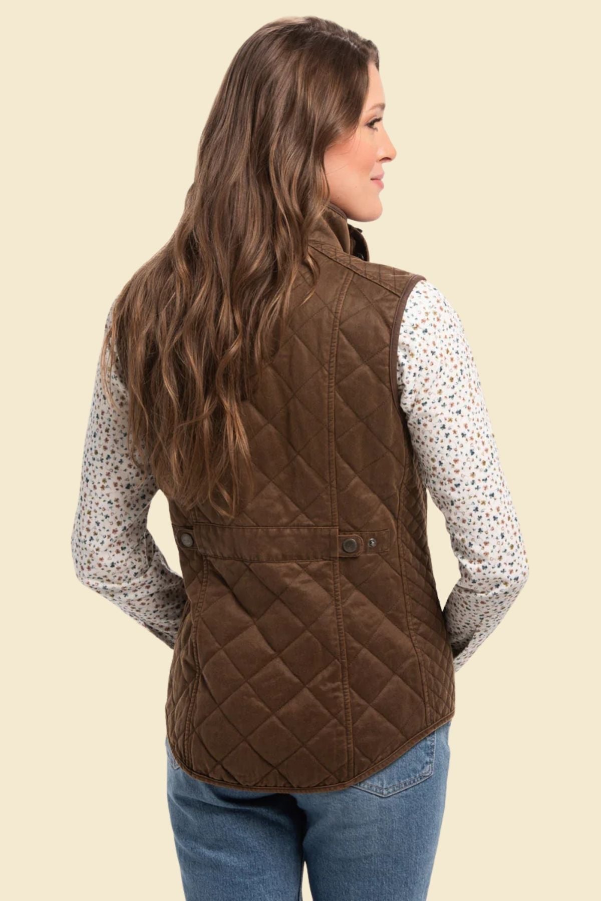 Ladies’ genuine lambskin brown leather quilted vest