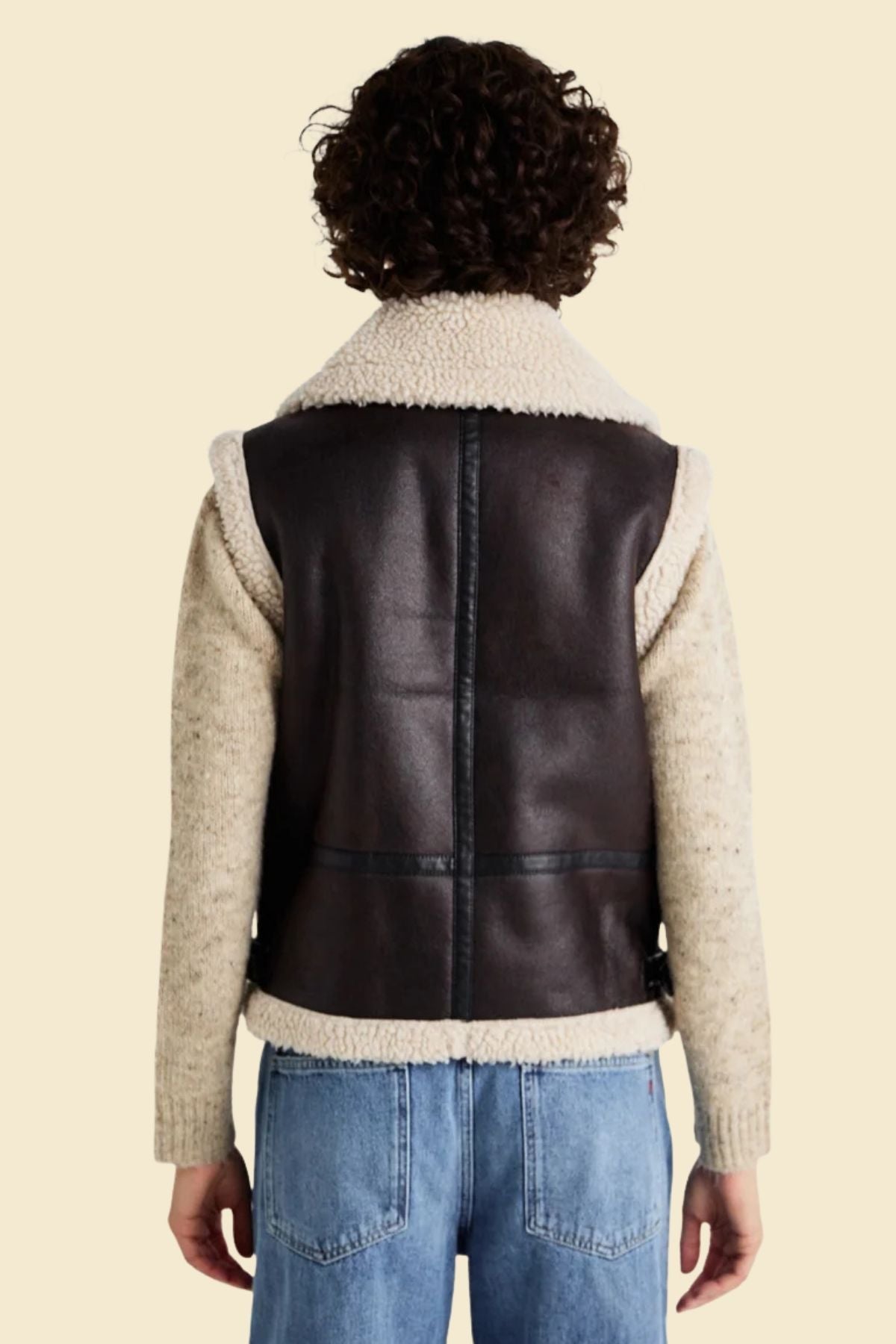 Aviator-style bomber vest for women styled with iconic WWII-inspired detailing.