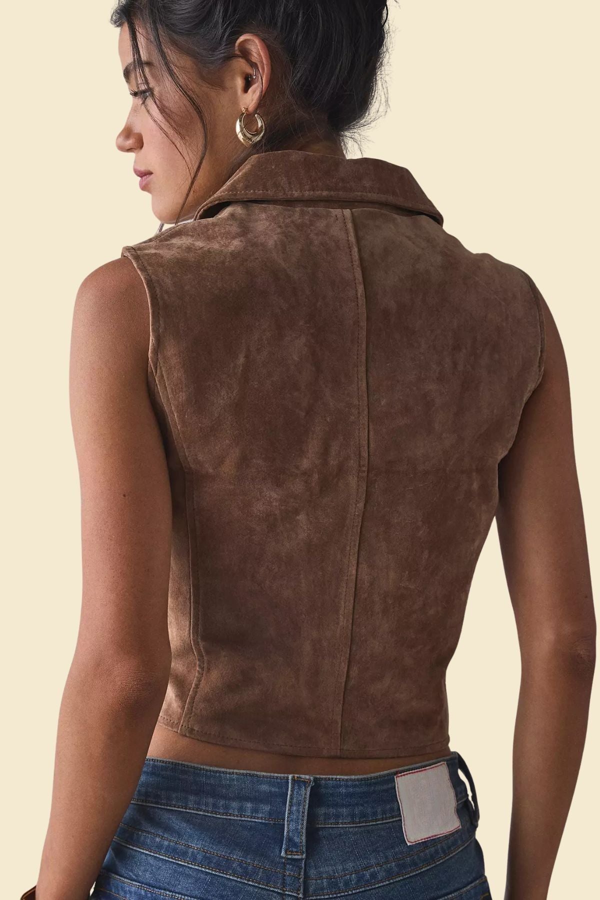 Genuine brown suede vest for women in classic Western fit.