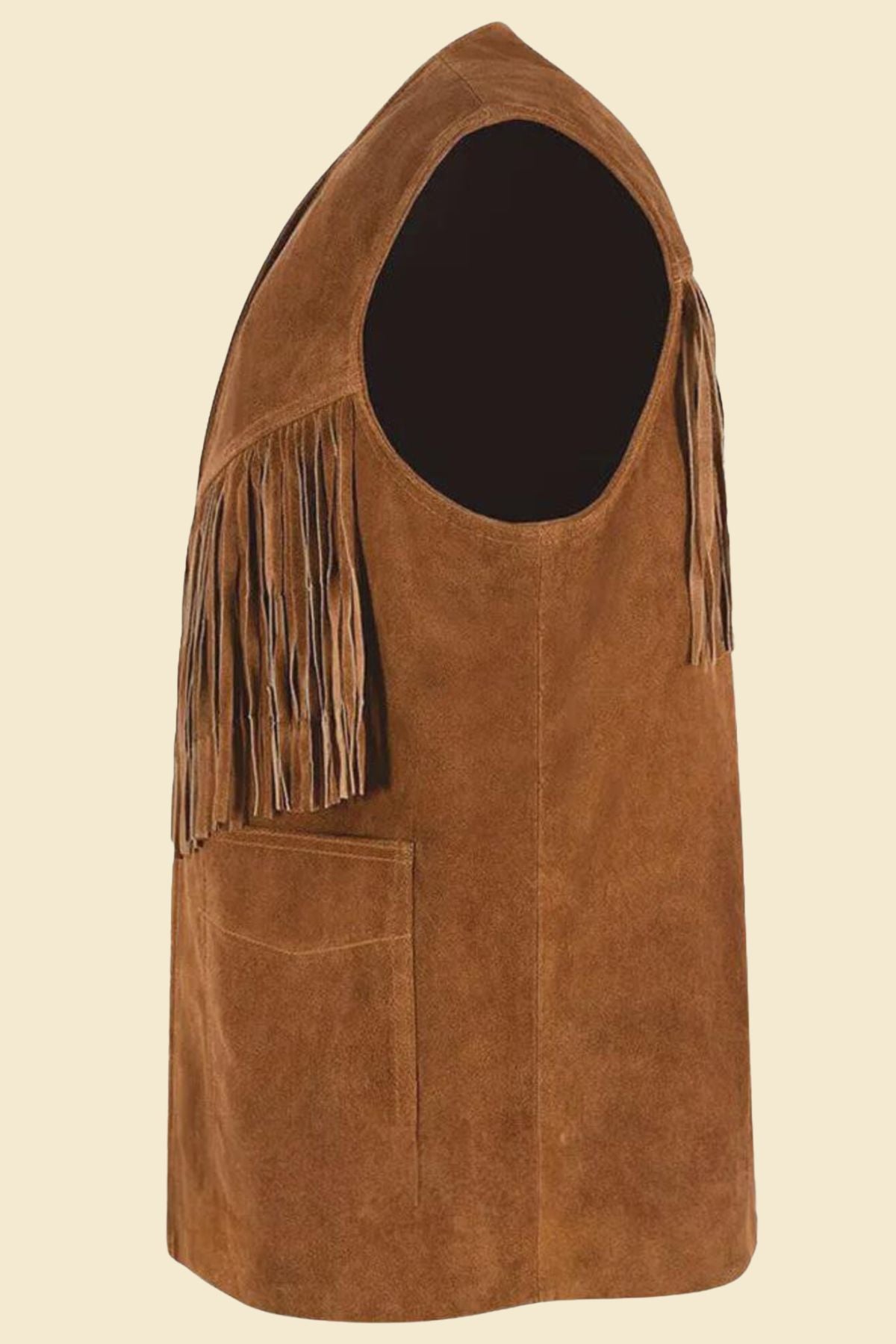 fringe motorcycle vest styled with dark jeans.