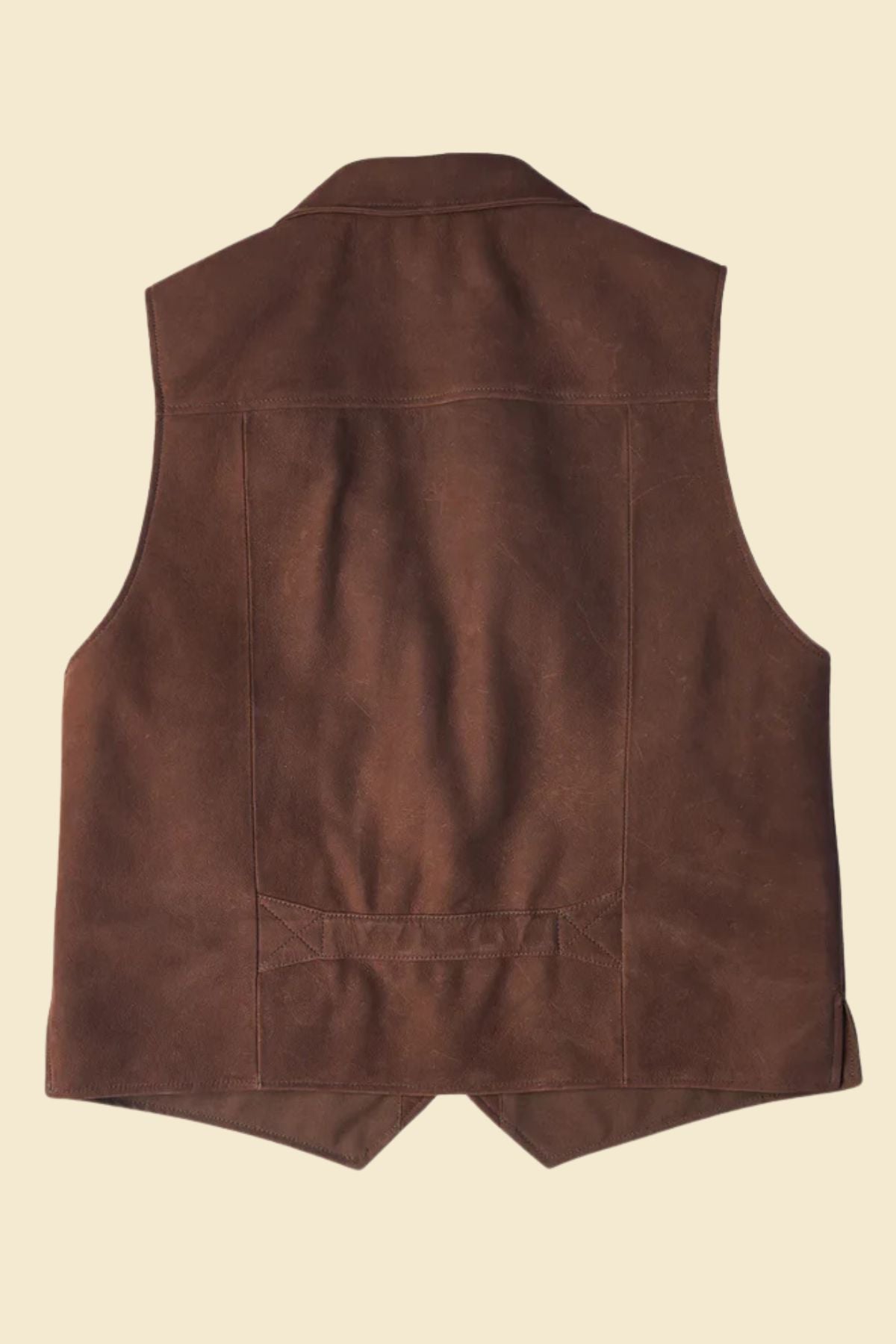 genuine leather texture and pointed Western stitching on cowboy vest for men.