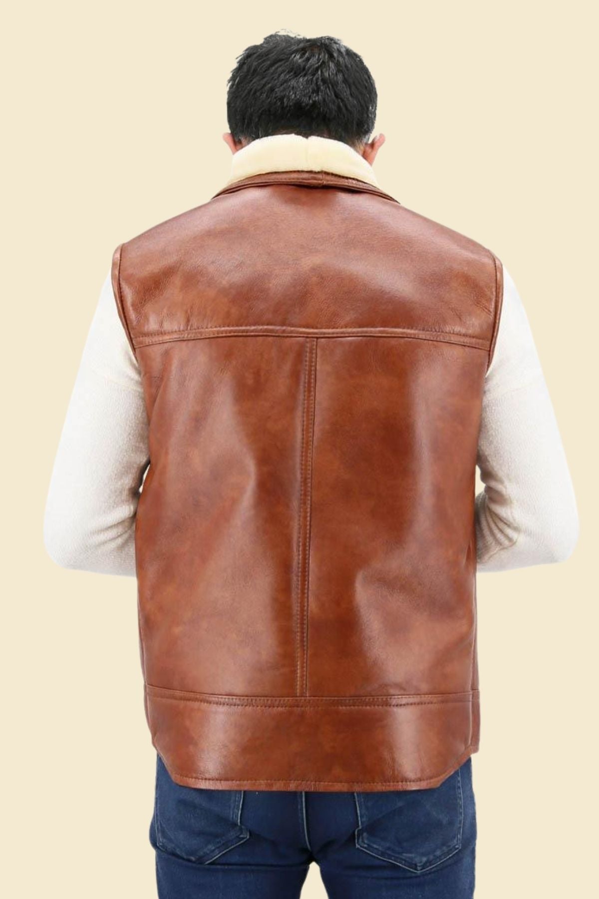 men’s B3 aviator vest made from genuine sheepskin leather with faux shearling lining.
