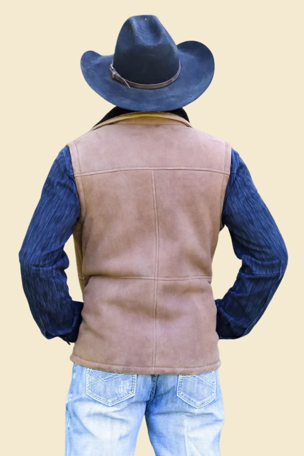 faux shearling lining and genuine brown sheepskin leather