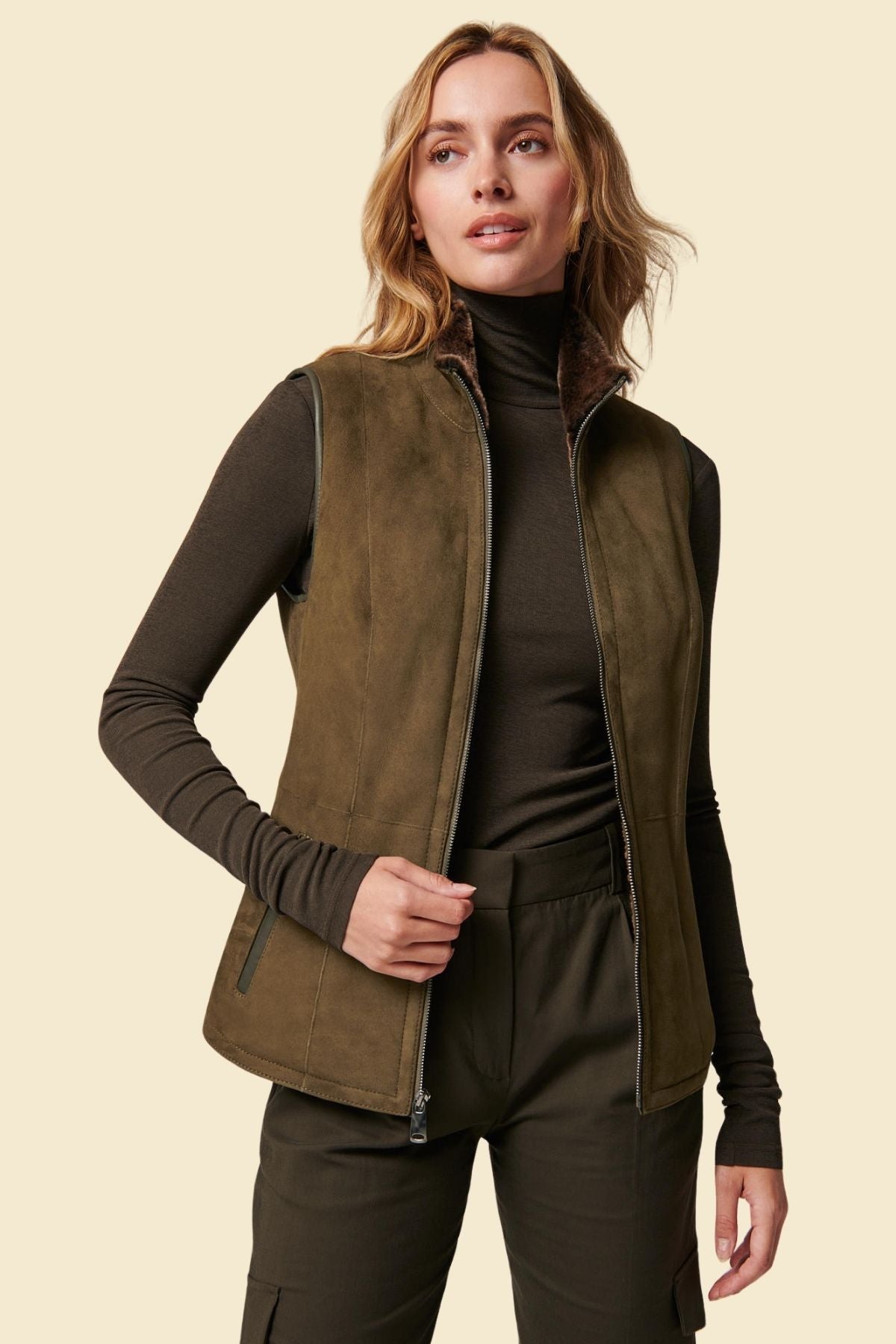 suede fur vest for women made from genuine lambskin leather.