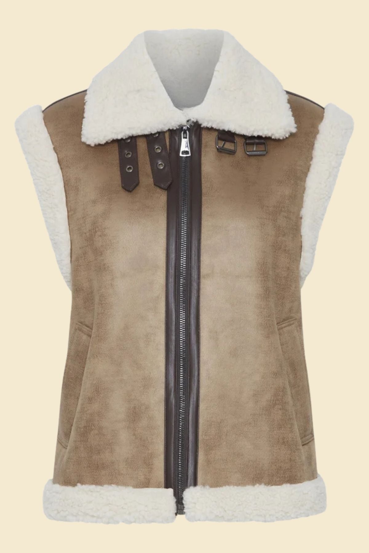 women’s aviator sherpa vest made from genuine distressed leather.