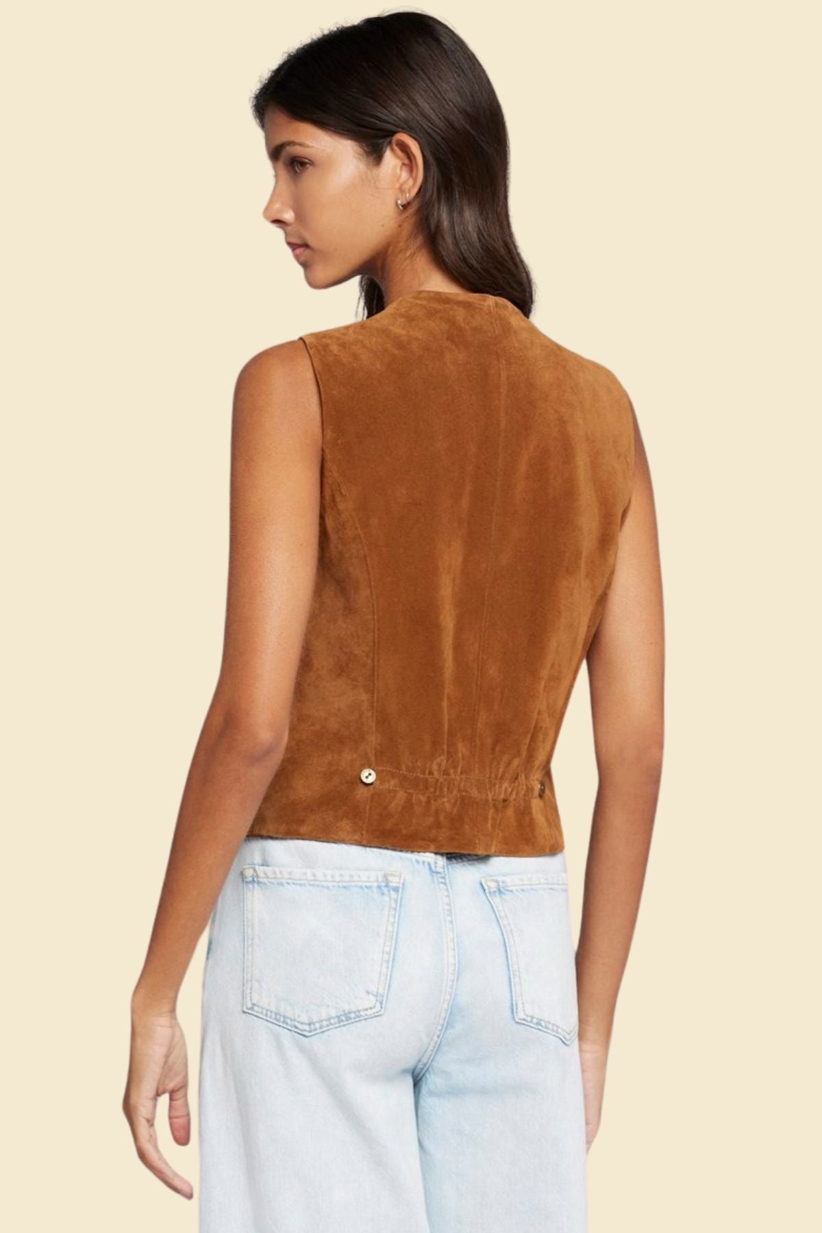 leather vest for women featuring clean, tailored shape.