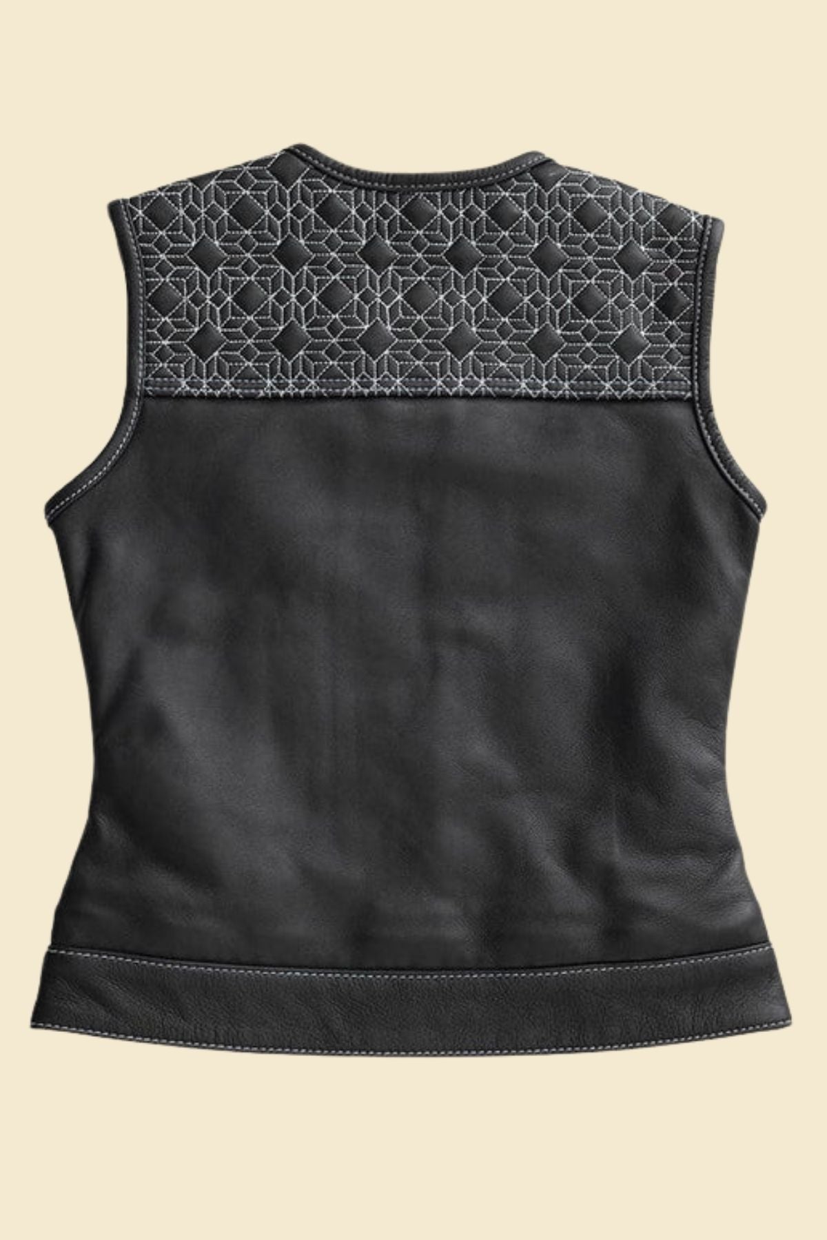 Genuine leather quilted vest for women in black