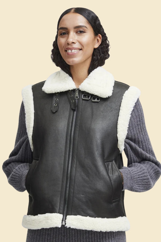 women black leather waistcoat