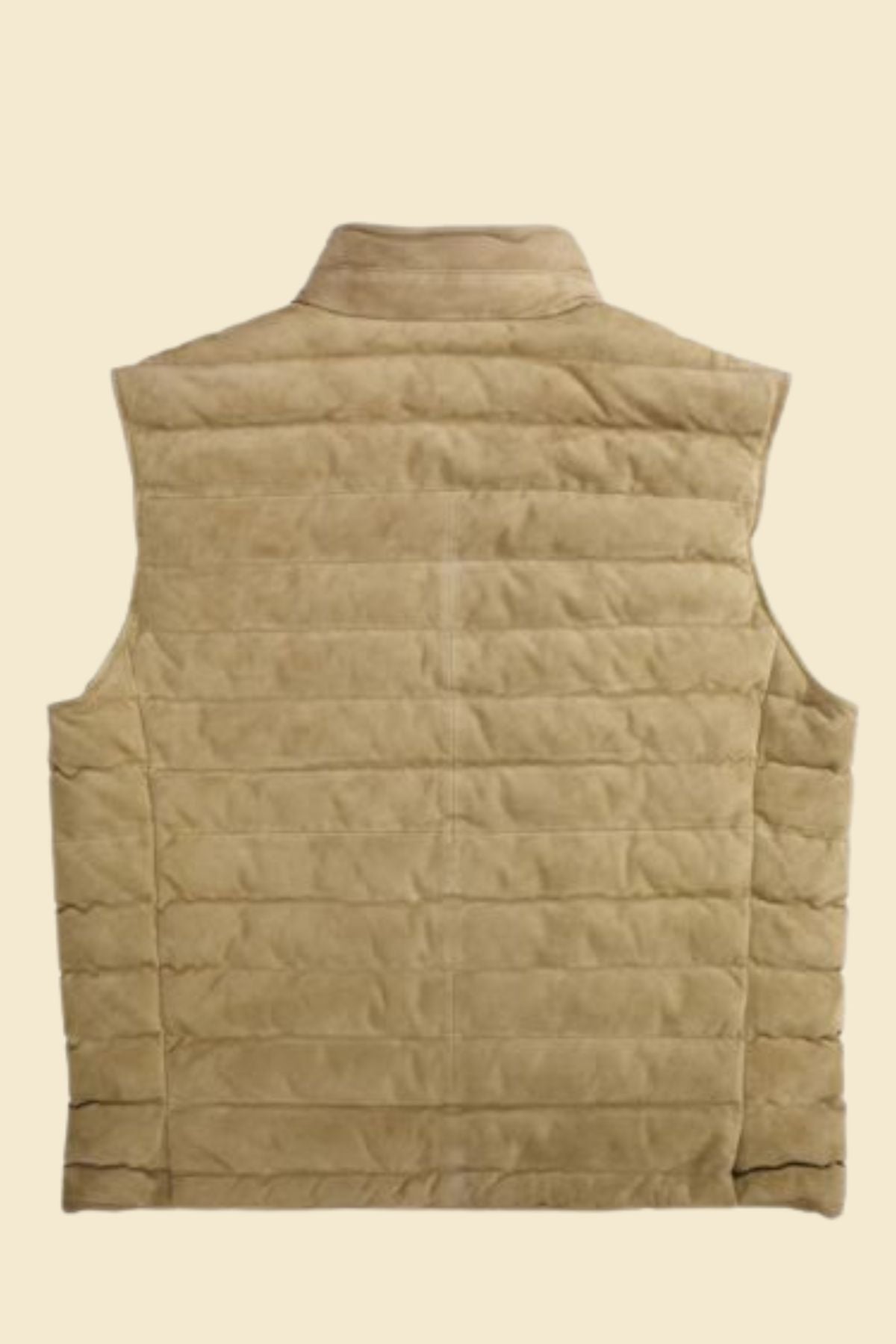 Stylish brown puffer vest for men crafted from genuine suede leather