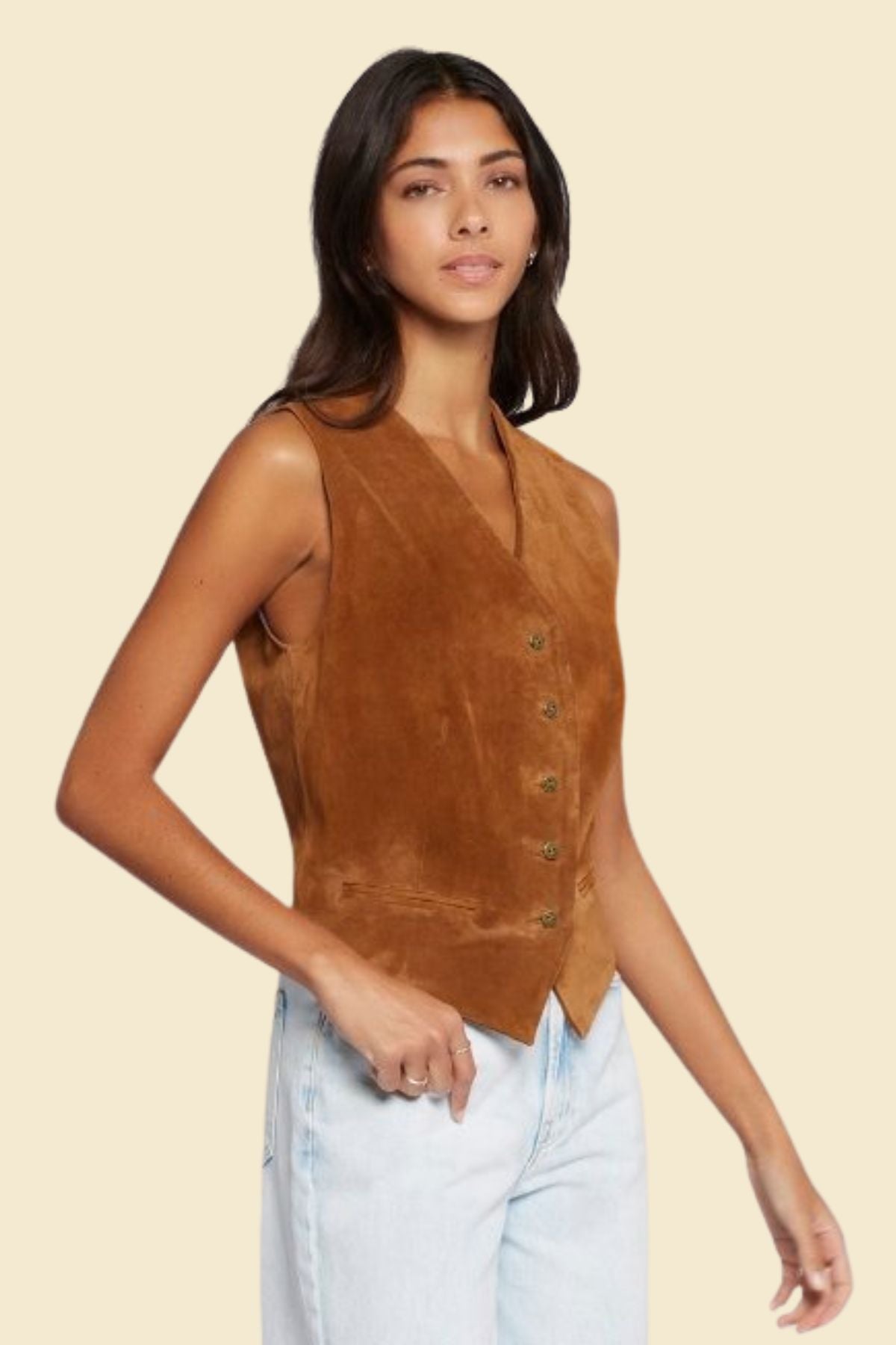 genuine suede leather vest for women in warm brown tone