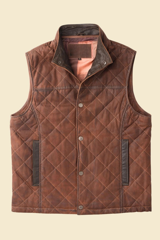 Vintage style men’s distressed brown leather vest
