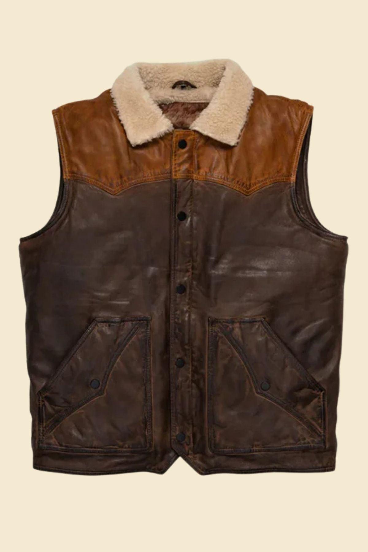  brown sheepskin leather texture and soft sherpa fur lining.