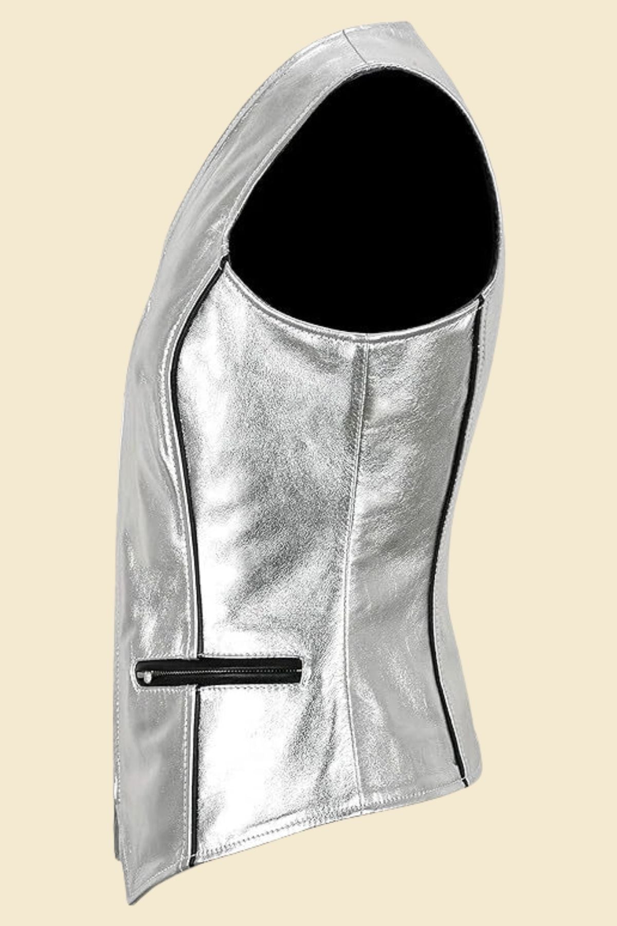 metallic silver fashion vest for women with stylish shine.