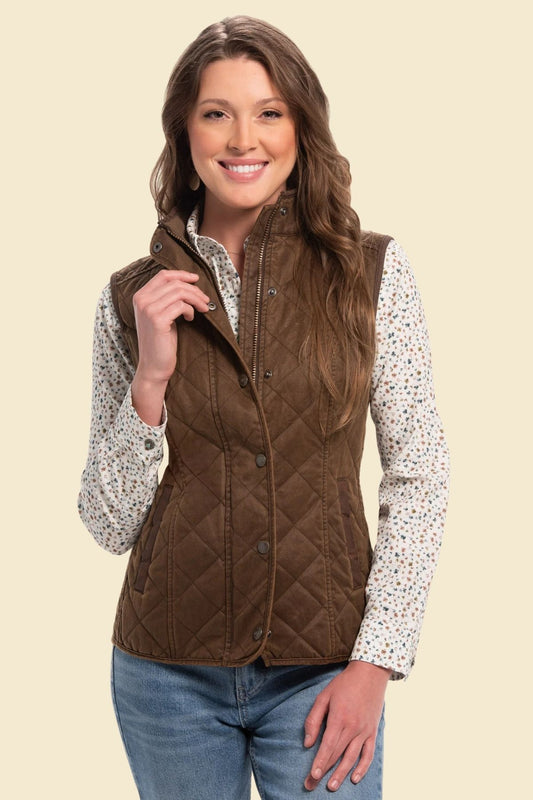 Women’s brown quilted lambskin leather vest