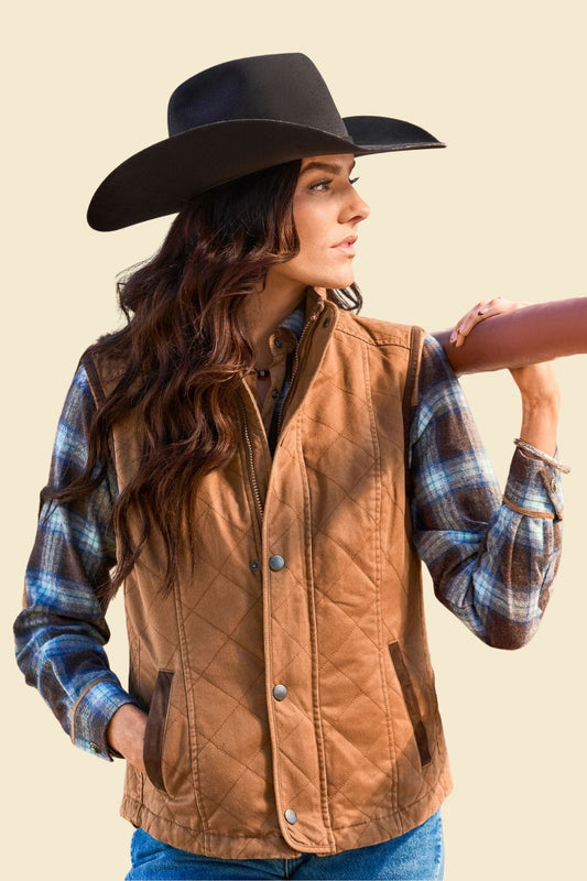 Women’s brown sheepskin leather quilted vest 