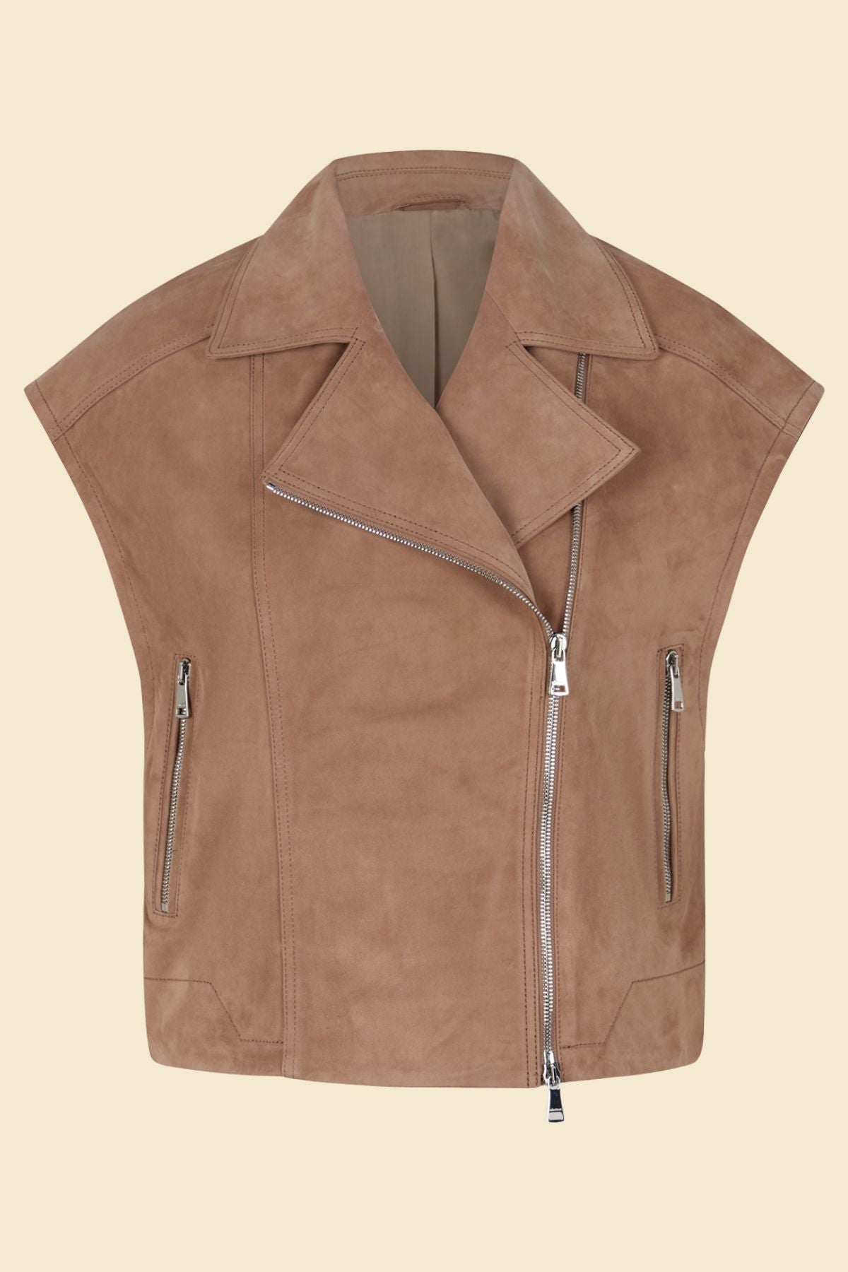 Stylish brown suede vest for women perfect for motorcycle riding.