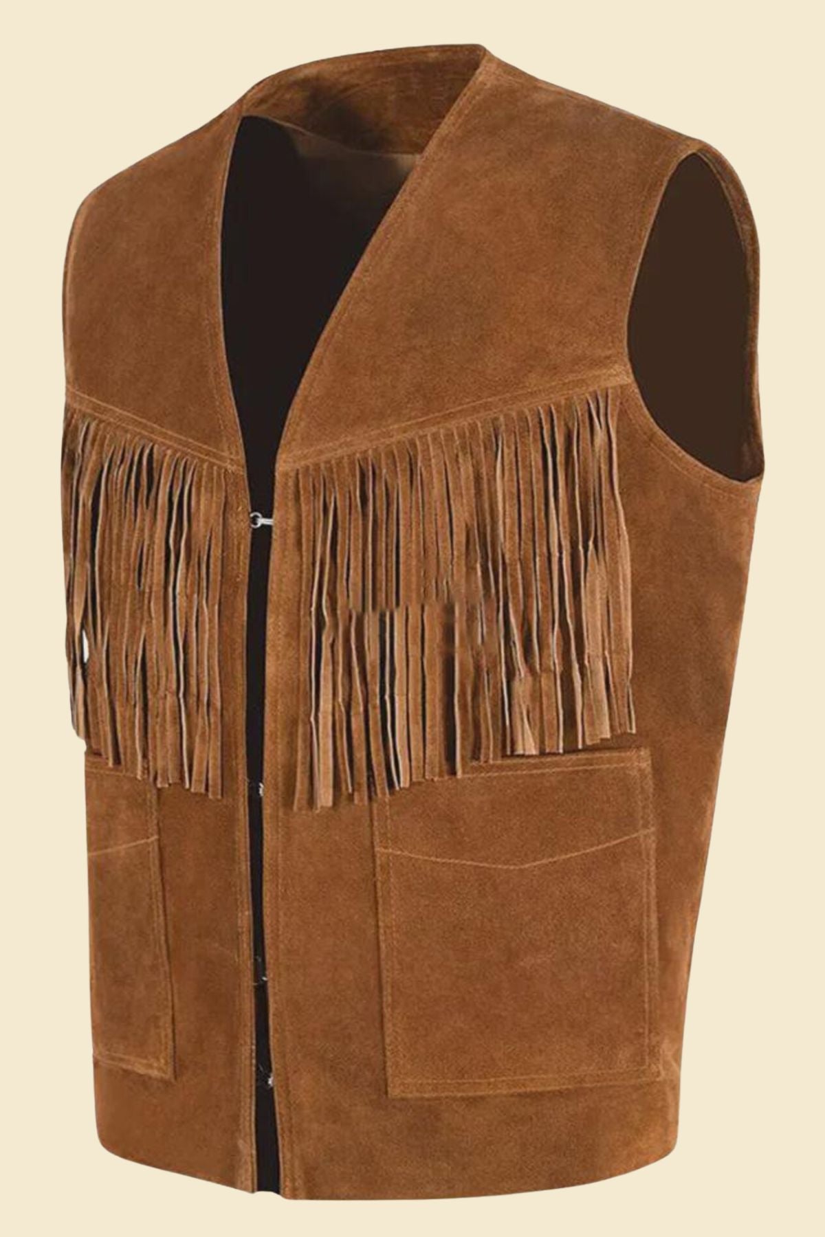 Western biker-style vest for women in genuine brown suede.
